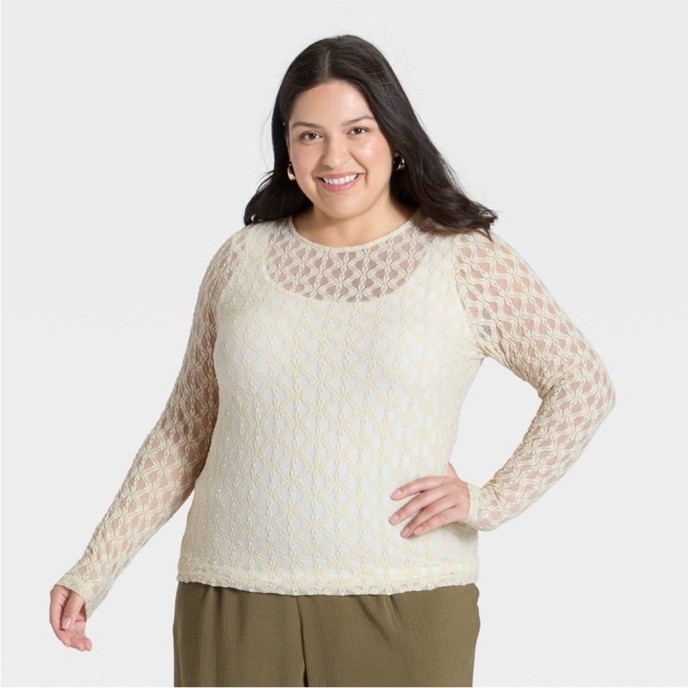 NWOT A New Day Longsleeve Lace Top size XXL in Cream